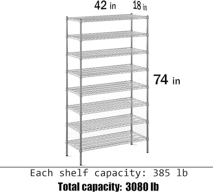 Regal Altair 18" Deep x 42" Wide x 74" Height Wire Shelving Kit | 8-Tier | NSF - Image 3