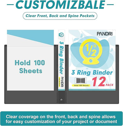 3 Ring Binder 0.5 Inch, PANDRI 12 Pack 0.5-Inch Binder Fits Letter Size 8.5'' x - Image 2