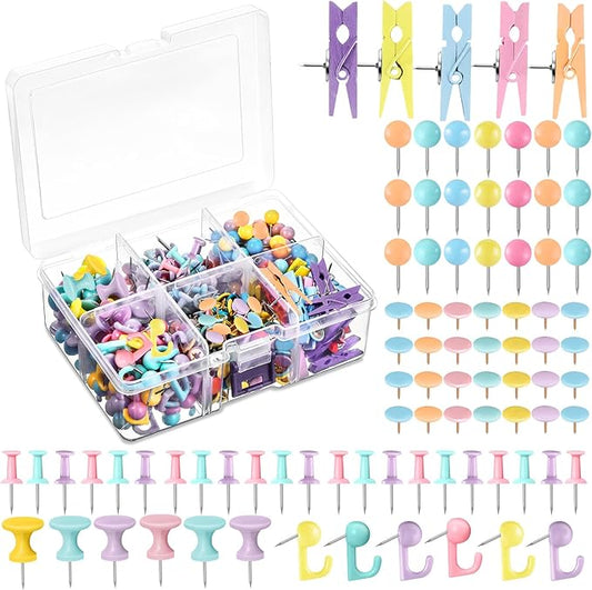 600 Pcs Decorative Push Pins, Colorful Thumb Tacks 6 Types Cute Push Pin Clips by Sawysine