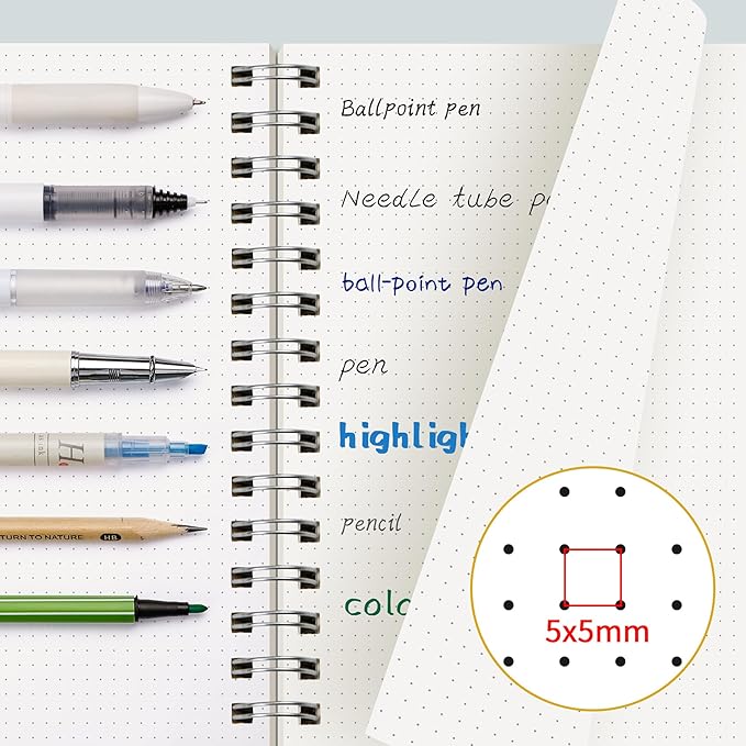 EMSHOI A5 Spiral Notebook Bullet Dotted journal, Small 5.7" X 8.22", 300 - Image 2