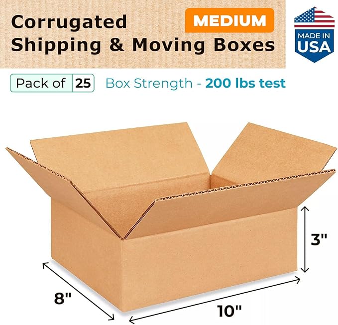 Medium Moving & Shipping Boxes 10"L x 8"W x 3"H - Image 2