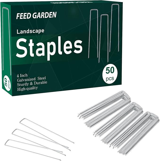 FEED GARDEN 4 Inch 50 Pack Galvanized Landscape Staples 11 Gauge Anti-Rust by FEEDGARDEN