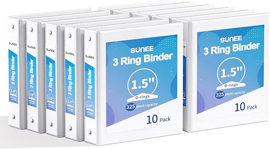 SUNEE 3 Ring Binders 1.5 Inch 10 Pack by SUNEE