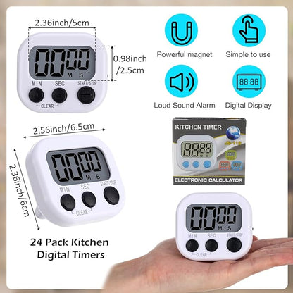 Leumoi 24 Pcs Digital Kitchen Timers Magnetic Back Timers Bulk Large Screen - Image 2
