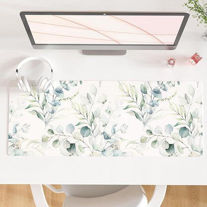 QIYI Large Mouse Pad, Cute Green Leaves Desk Mat by QIYI