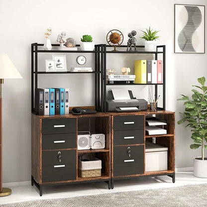Livofloral Filing Cabinet with Charging Station, Files Cabinet with Shelves - Image 2