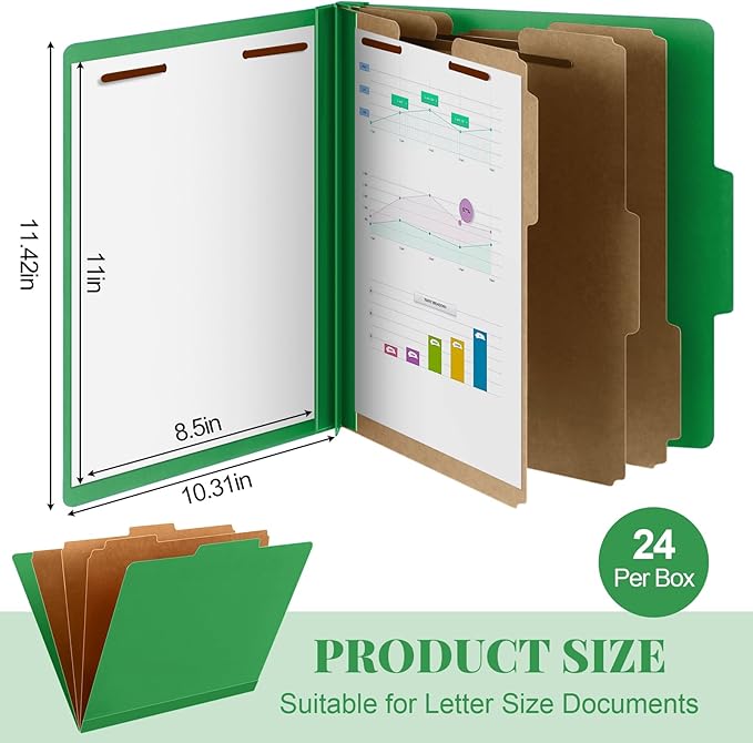 Skyygemm 24 Pcs Classification Folders Letter Size, 3 Divider Pressboard File - Image 2