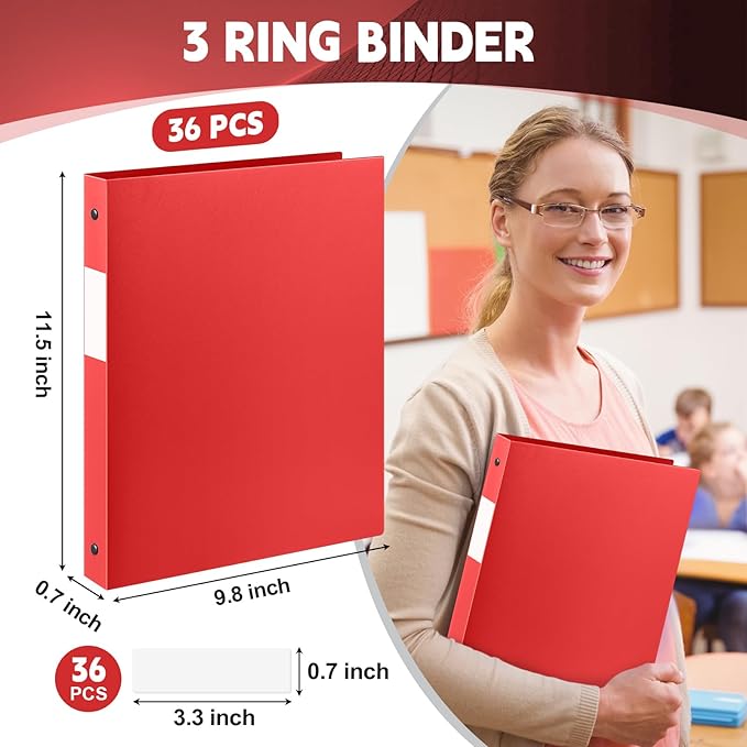 Henoyso 36 Pcs 3 Ring Binder 0.5 Inch Round Fits Letter Size 8.5'' x 11'' Paper - Image 2