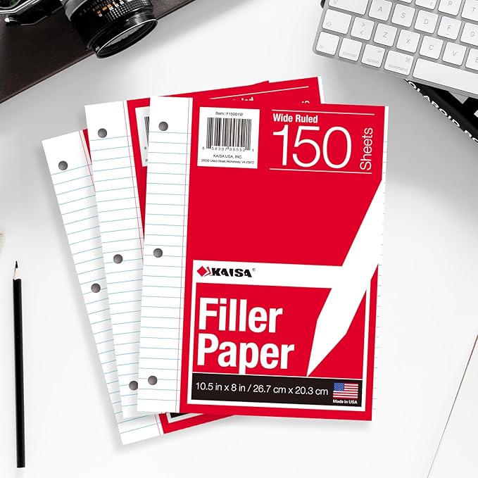Kaisa Notebook Paper 24 Pack 3600 sheet 8x10.5 Wide Ruled Loose Leaf Paper - Image 7
