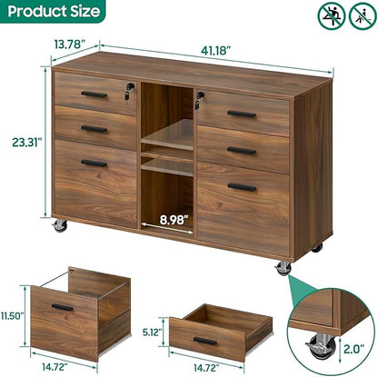 Lateral File Cabinet with Lock, Large Mobile Storage Filing Cabinet with 6 - Image 2