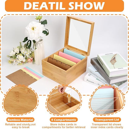 5x8 Index Card Holder with Dividers Bamboo Index Card Storage Box 4 - Image 3
