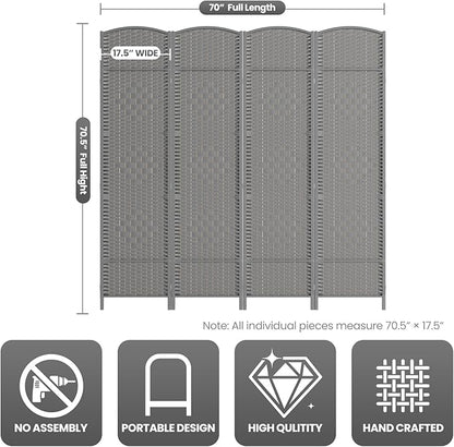 cocosica Paper Rope Room Divider, 4 Panel Wood Mesh Woven Design Screen - Image 3