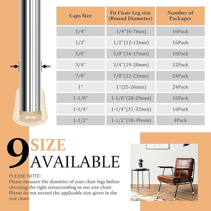 1" Round Rubber Chair Leg Tips Caps, Chair Leg Floor Protectors, Non-Slip - Image 6