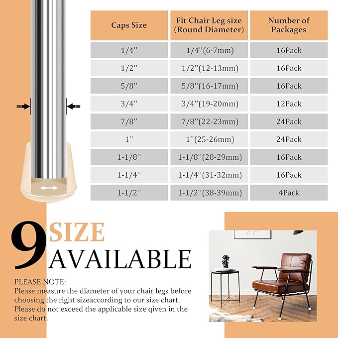 1/2" Round Rubber Chair Leg Tips Caps, Chair Leg Floor Protectors, Non-Slip - Image 6