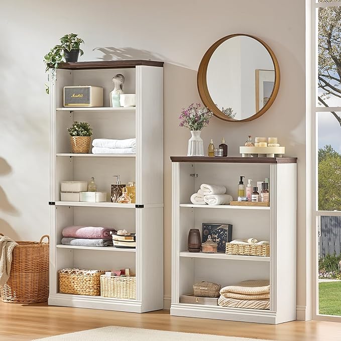 RWYHG 70" White Tall Bookshelf Set of 2, 5-Tier Thick Wooden Book Shelf - Image 7