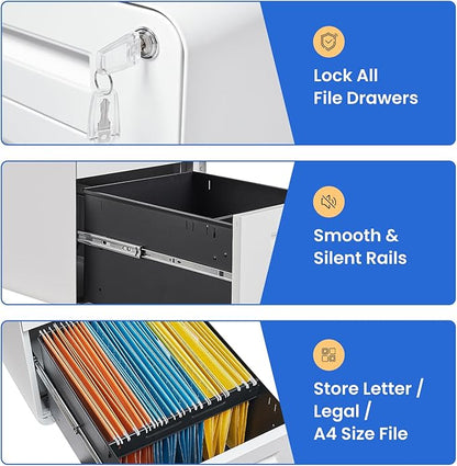 MIIIKO Mobile Filing Cabinet 3 Drawer, Filing Cabinets - Image 8