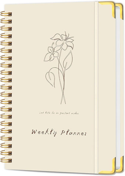 Undated Weekly Planner with Metal Corner Hardcover Notebook, A5 Size Journal by KAICNPAPER