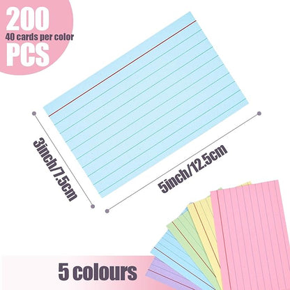 Koogel 200PCS Index Cards 3 x 5, Colored Index Cards Lined Ruled on both Sides - Image 3