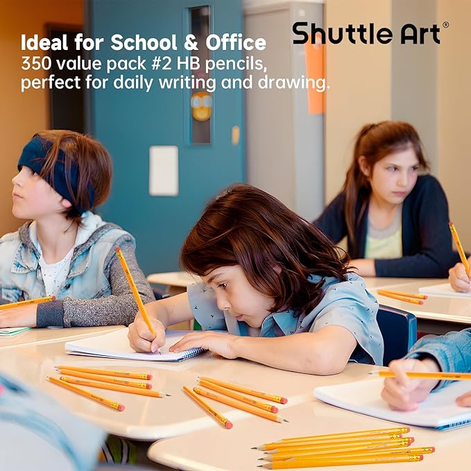 Shuttle Art Wood-Cased #2 HB Pencils, 350 Pack Sharpened Yellow Pencils - Image 5