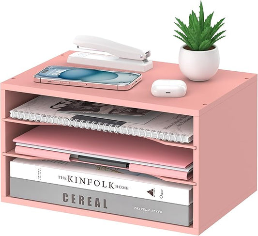 SHARKWOODS Wood Desk Organizer, 3 Tier Paper Tray Organizer by SHARKWOODS