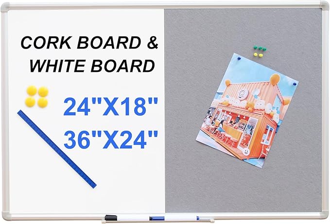 DEVELOP Grey Felt Bulletin & Magnetic Dry Erase Combo Board, 36 x 24 Inch by DEVELOP