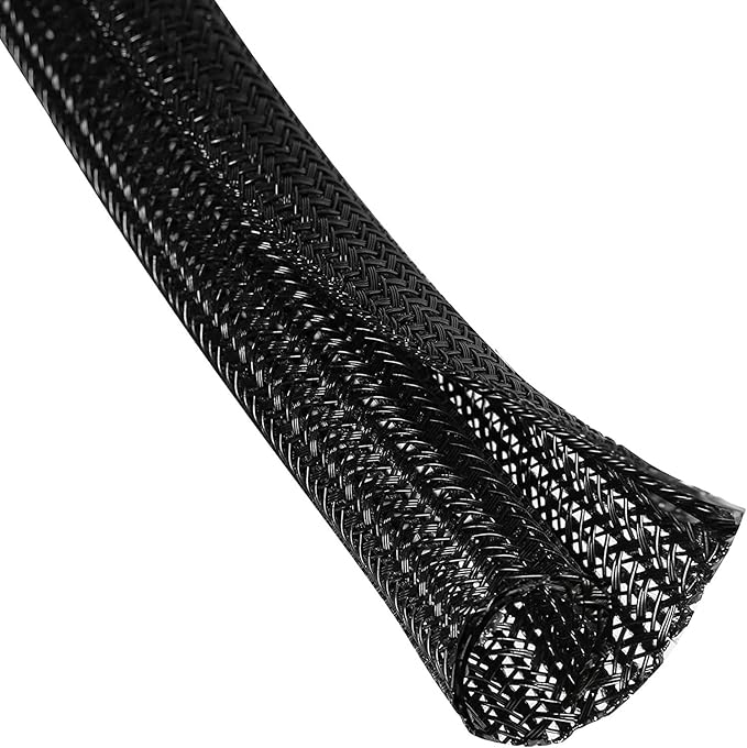 QCSIW 25ft – 1" Split Braided Cable Sleeve – Self-Wrapping Wire Loom Cord by QCSIW