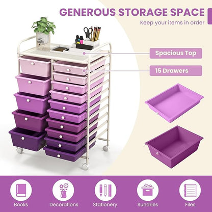 DORTALA 15-Drawer Rolling Storage Cart - Image 6