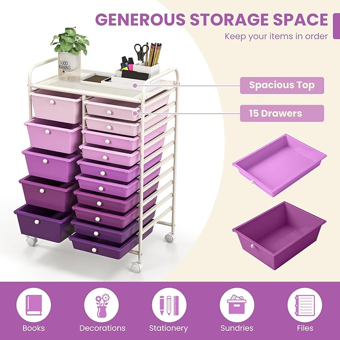 GOFLAME 15-Drawer Rolling Storage Cart, Craft Storage Cart - Image 4