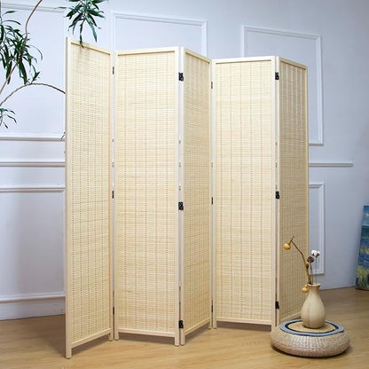 Furnnylane 5 Panel Room Divider and Folding Panel Screen, Bamboo Panel Divider - Image 3