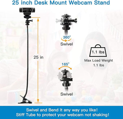 Pipishell 25 Inch Webcam Stand, Flexible Desk Mount Clamp Gooseneck Stand - Image 3