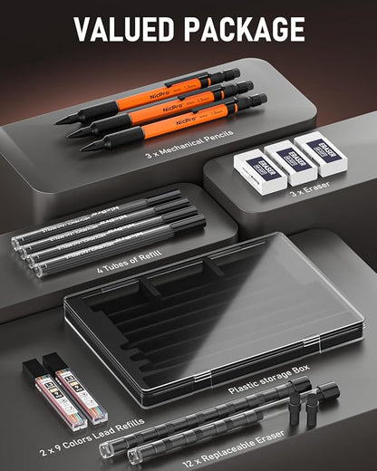 Nicpro 3 PCS 1.3 mm Orange Mechanical Pencils Set - Image 5