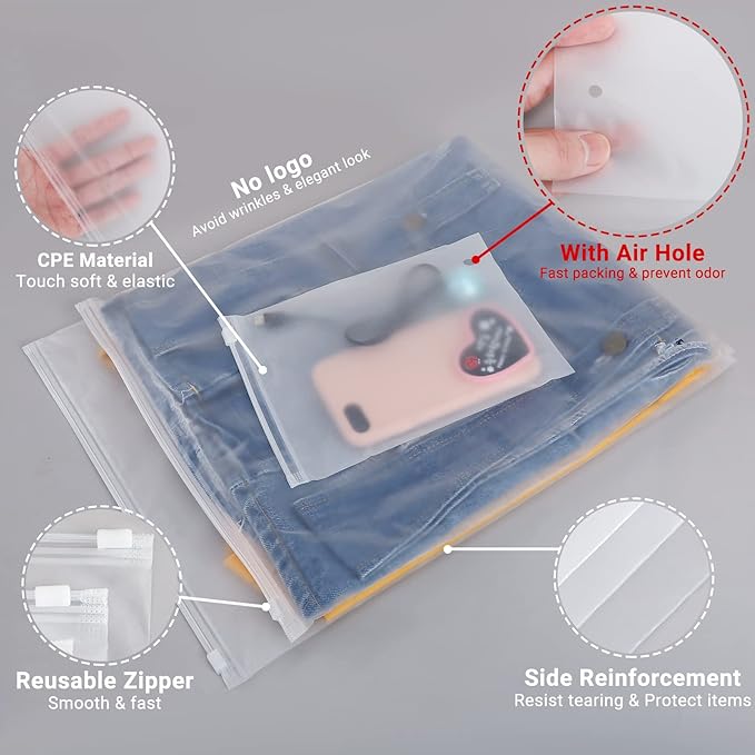 Svaldo Frosted Poly Bags, Sock Packaging Zipper Storage Bags, Small Zip Lock - Image 6