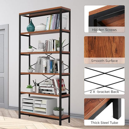 Himimi 6-Tier Bookshelf Set of 2, Tall Bookcase Industrial Wood Storage Rack - Image 8