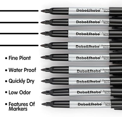 Dabo&Shobo Permanent Markers, 160 Pack Black Permanent Markers Bulk, Fine Tip - Image 3