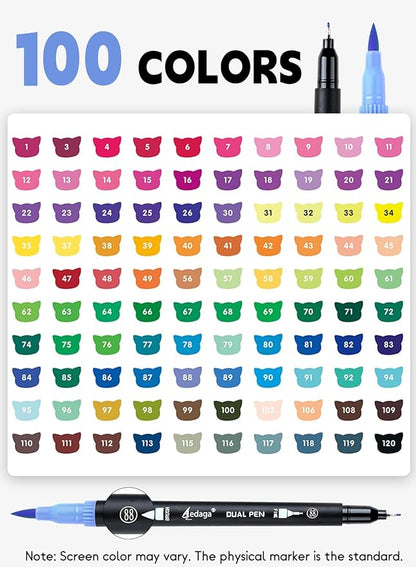 AEDAGA 100 Colors Numbered Dual Tip Brush Pens - Image 4