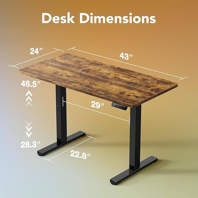 HUANUO 43 x 24 inch Electric Standing Desk Adjustable Height, 4 Memory Height - Image 3