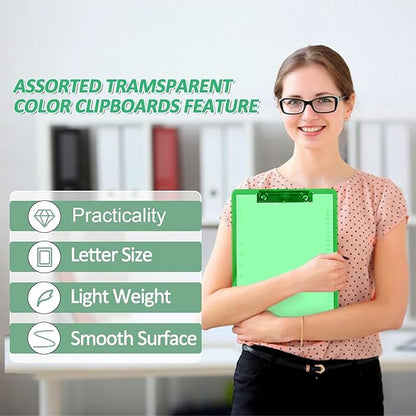 Plastic Clipboards, PANDRI 10 Pack Clear Colored Clipboards, Low Profile Clip - Image 5