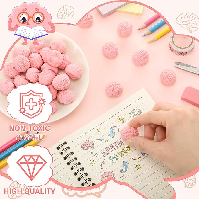 Gilprop 48 Pcs Brain Shaped Erasers Bulk, 1 Inch Mini Halloween Erasers - Image 4