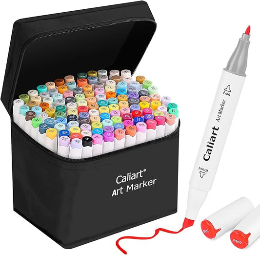 Caliart 121 Colors Alcohol Based Markers, Dual Tip Art Marker Set Chisel & Fine by Caliart