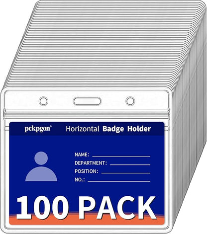 PCKPGON 100 Pack Horizontal ID Badge Holder, Work Name Tag Sleeve Badges by pckpgon