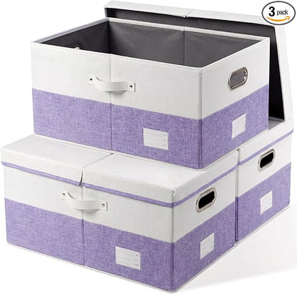 PRANDOM Storage Bins with Lids Linen Fabric Foldable Storage Boxes Organizer by Prandom