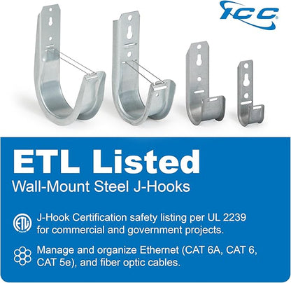 ICC 1-5/16"-Inch Wall Mount J-Hook – 25-Pack, Cable Support Hooks Without - Image 2