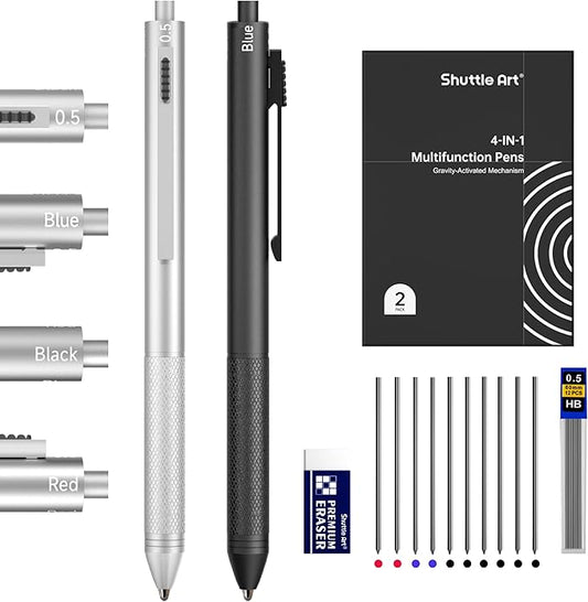 Shuttle Art 4 in 1 Multicolor Pen, 2 Pack Retractable Ballpoint Pens by ShuttleArt