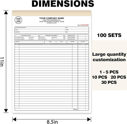 Custom Invoice Book with Logo 100 Set Personalized Receipt Books Customized - Image 2