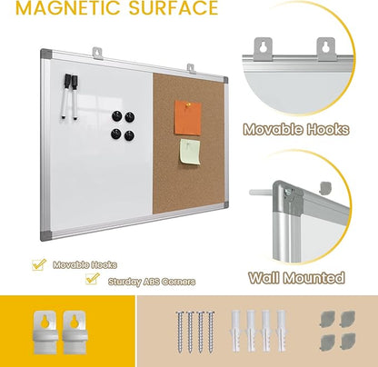 Combination Writeboard 36"x 24" Magnetic Whiteboard & Cork Board Aluminium - Image 3