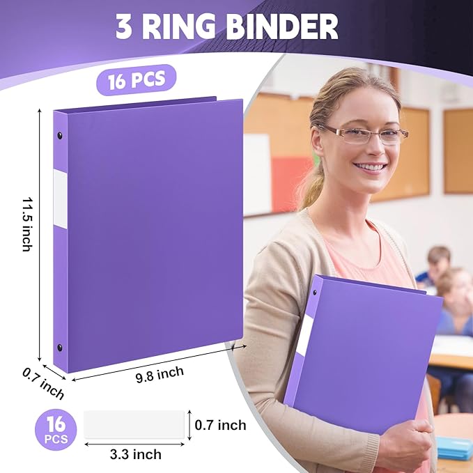 Henoyso 16 Pcs 3 Ring Binder 0.5 Inch Round Fits Letter Size 8.5'' x 11'' Paper - Image 3