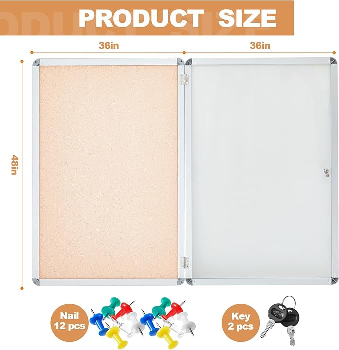 Geetery 36 x 48 Inch Enclosed Fabric Bulletin Board Tamperproof Lockable - Image 2
