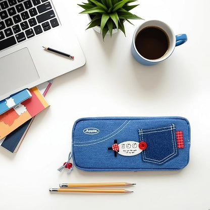 Haumei Canvas Pencil Case Large Capacity, Big Denim Pen Pouch - Image 2