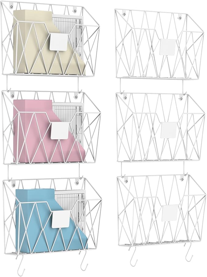 CADUKE 6 Pack Hanging Wall File Organizer Mesh Folder Holder Mail Magazine - Image 8
