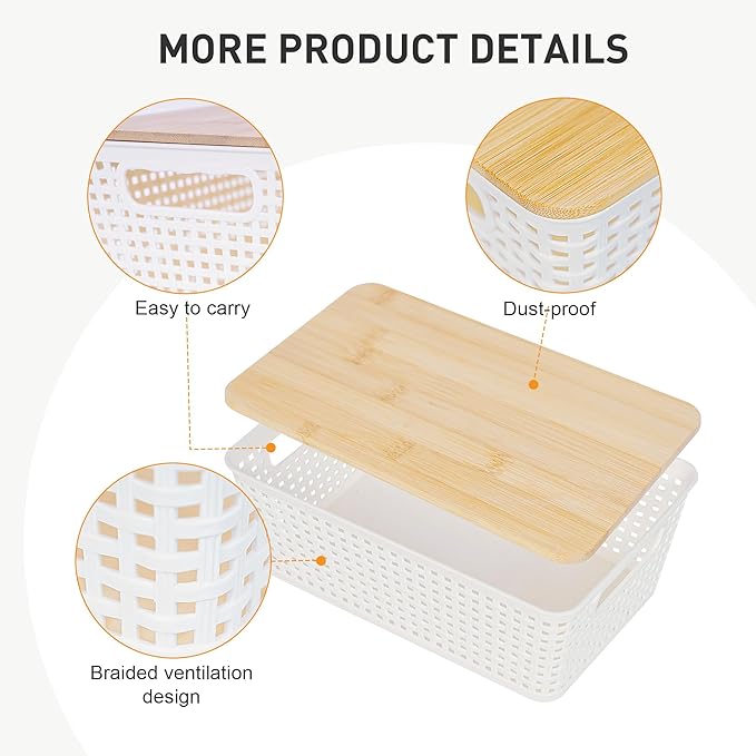 Anywish Storage Bins with Lids 8 Packs, Plastic Storage Bins with Bamboo Lids - Image 4